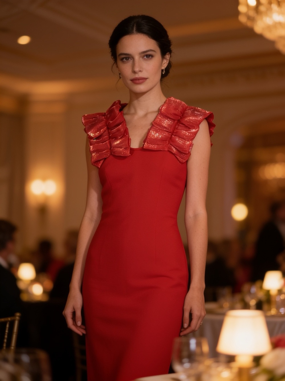 Red Ruffle-Shoulder Mini Dress - Body-con, Party, Cocktail Hour, Date Night